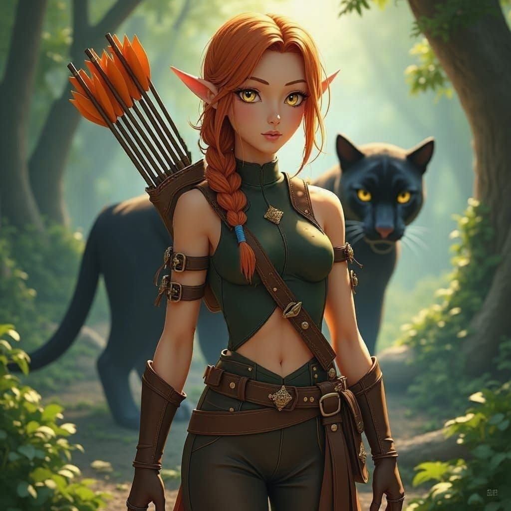 Female elf with panther