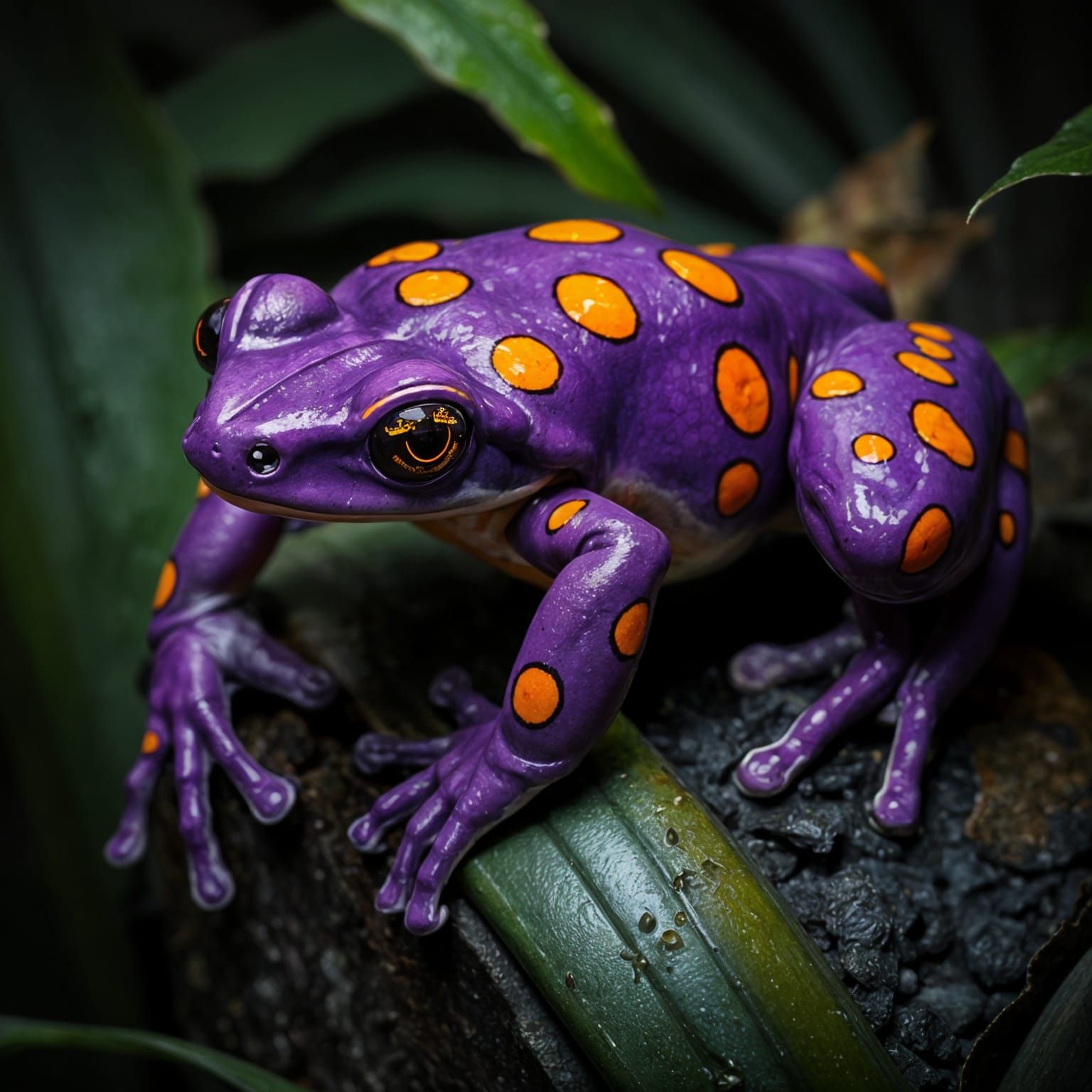 a poison dart frog that is purple with orange spots  by @General Mayhem