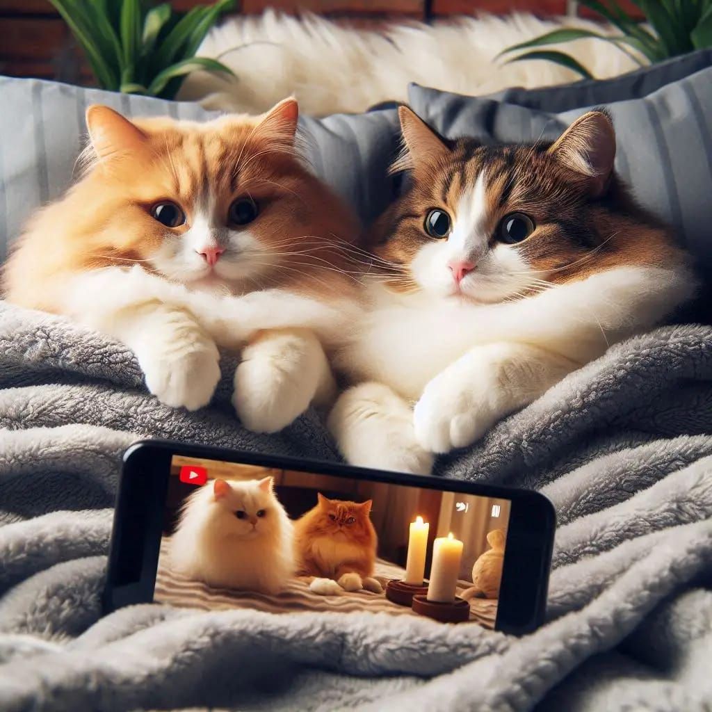 Cats with cellphones watching cat videos