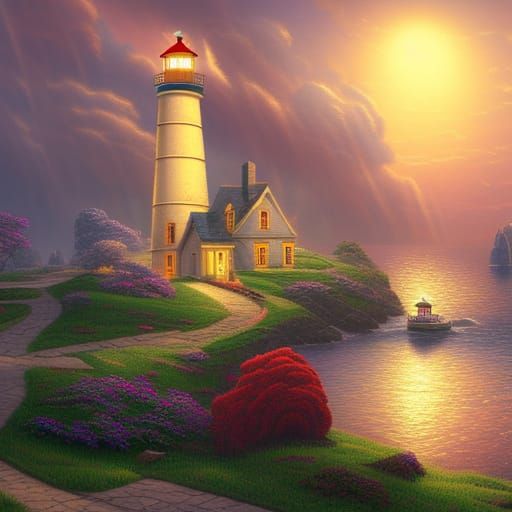 Lighthouse In The Style Of Thomas Kinkade AI Generated Artwork   Rq1MCeOZYtmAlsI9wn9u  4  Vzzbi 