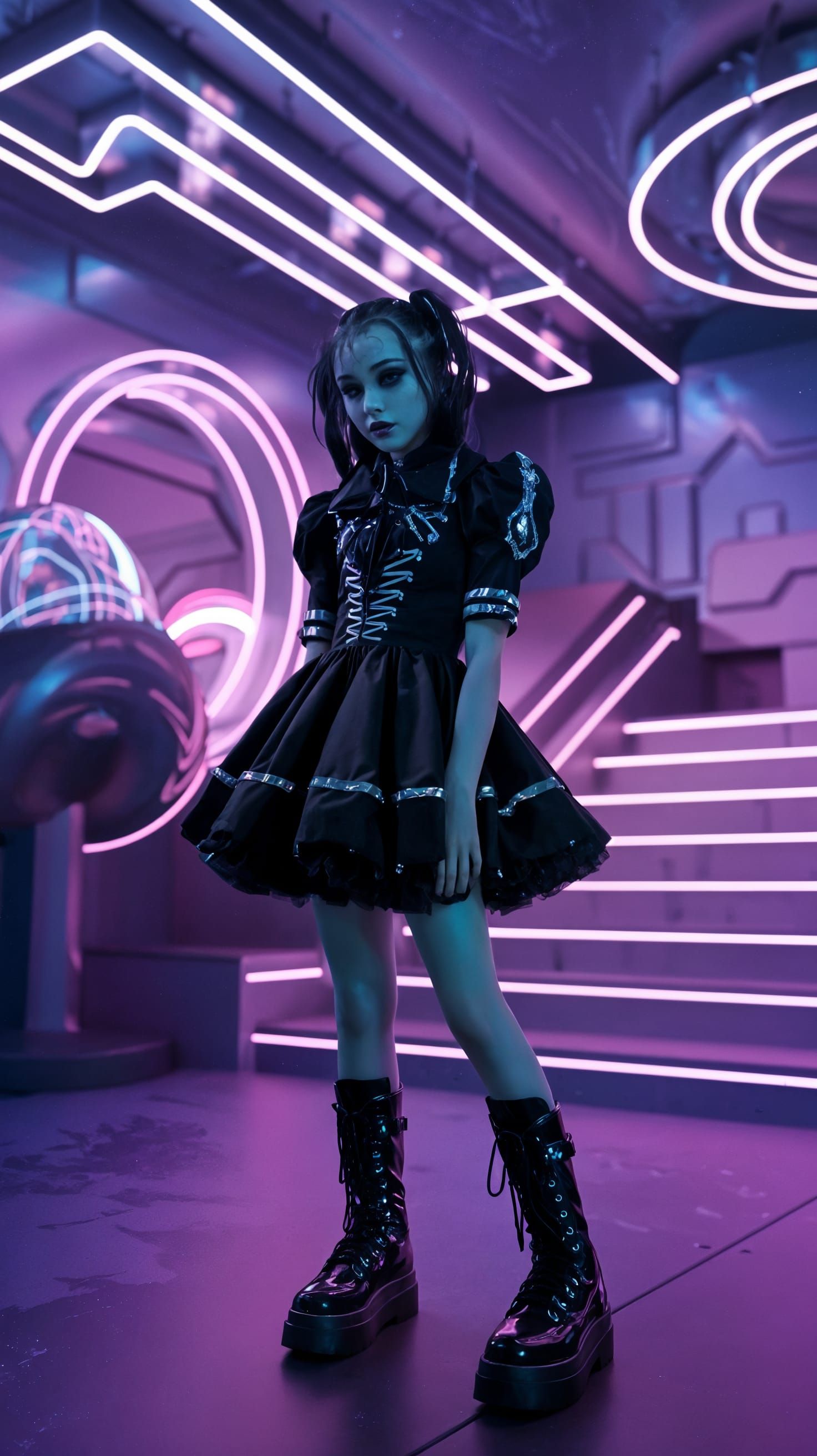 Cybergothic girl, neon