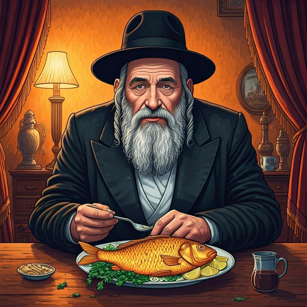 Orthodox Jewish Man in Cozy Living Room with Fish