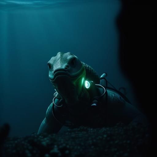 A scuba diver down 200feet deep below the surface of Loch Ne...