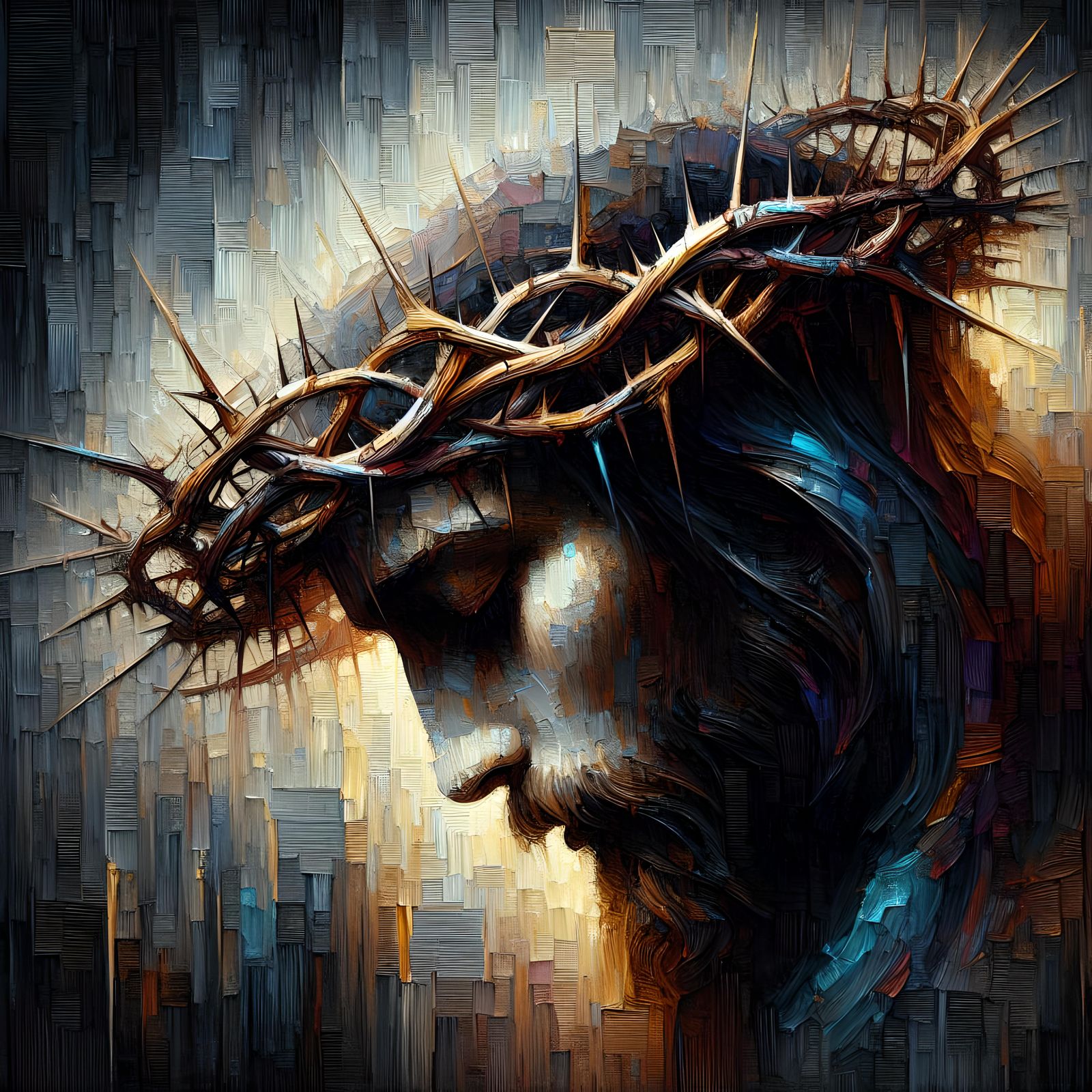 The Crown of Thorns that Jesus wore color gradient complementary colors mysterious 8k resolution. James Gurney