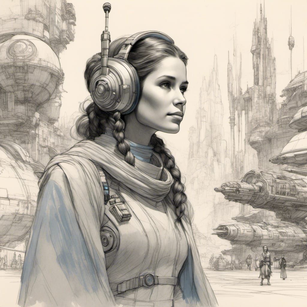 Star Wars Characters and Spaceships Pencil Sketch
