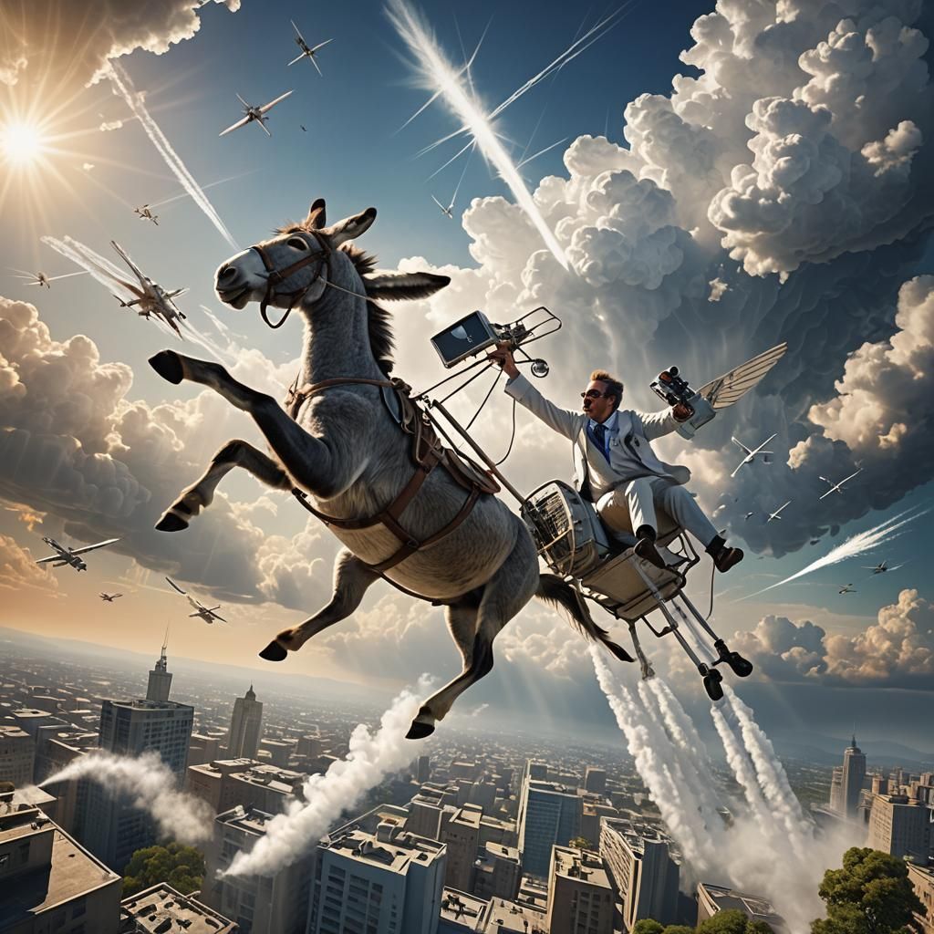 Donkey Quack Colliding in midair with a Flying Scientist, al...