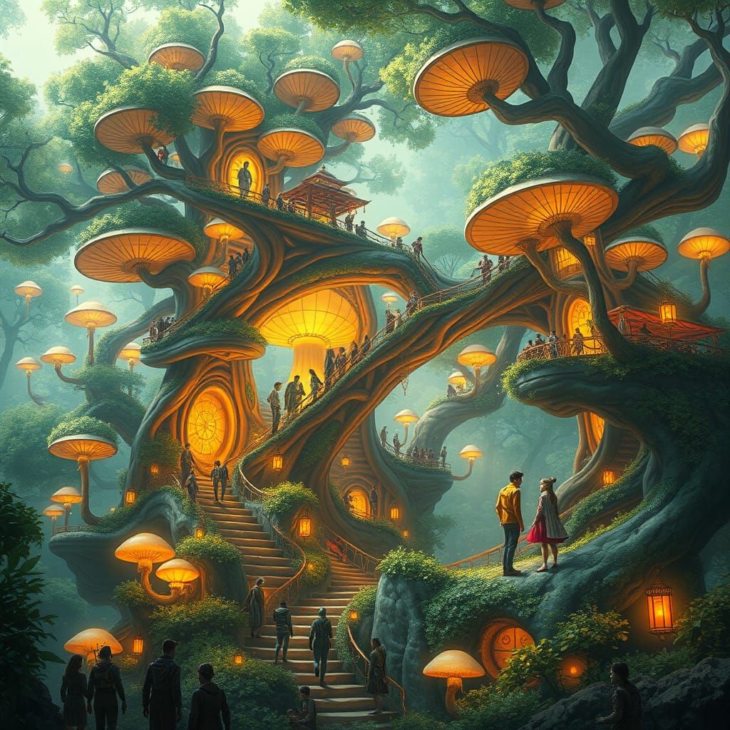 people in futuristic tree city  by @MK Thunderstone