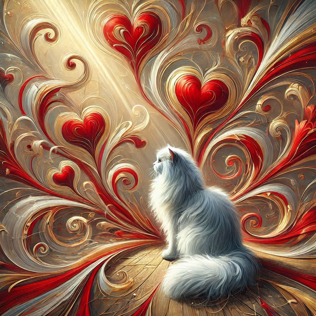 hearts, and a cat.