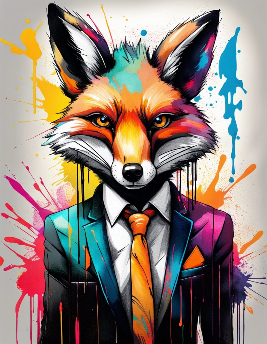 a funky fox wearing a black suit and a tie - AI Generated Artwork ...