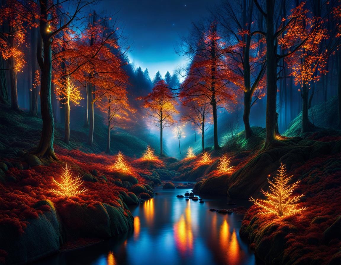 Enchanted Forest at Night - AI Generated Artwork - NightCafe Creator