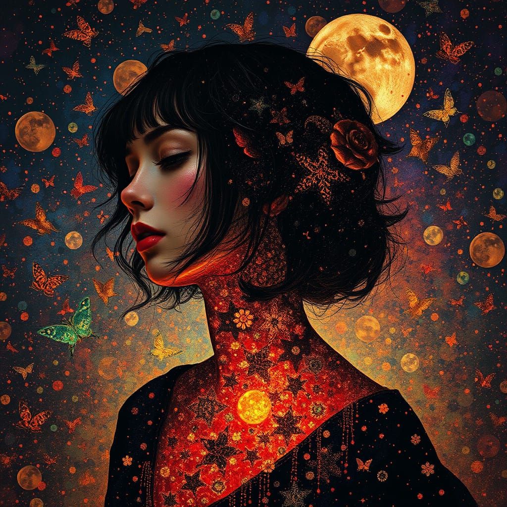 Vibrant Metaphysical Masterpiece in Pointillism Style