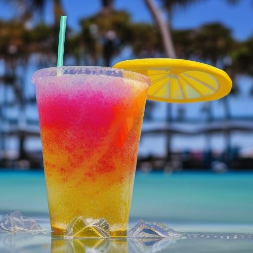 close-up "condensed frosted longdrink glass containing rainb...