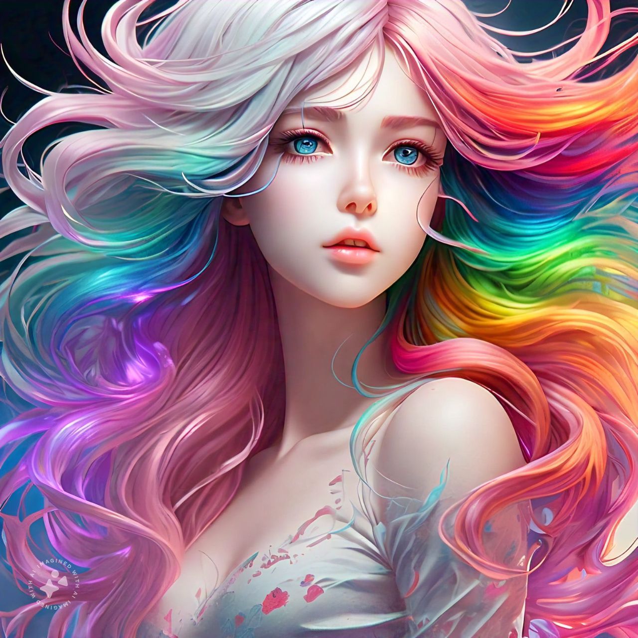 stunning beautiful woman with pale skin and vibrant rainbow-...