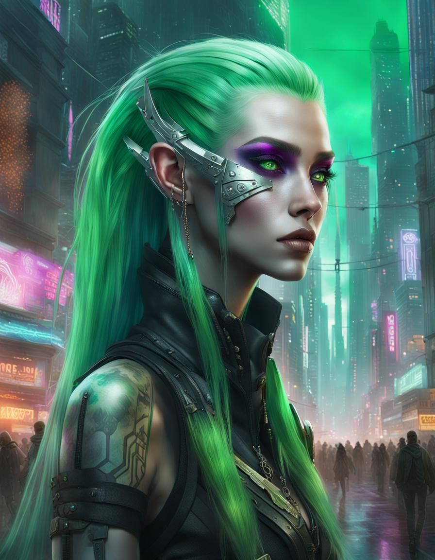 Cyber-punk dark elf Goddess - AI Generated Artwork - NightCafe Creator