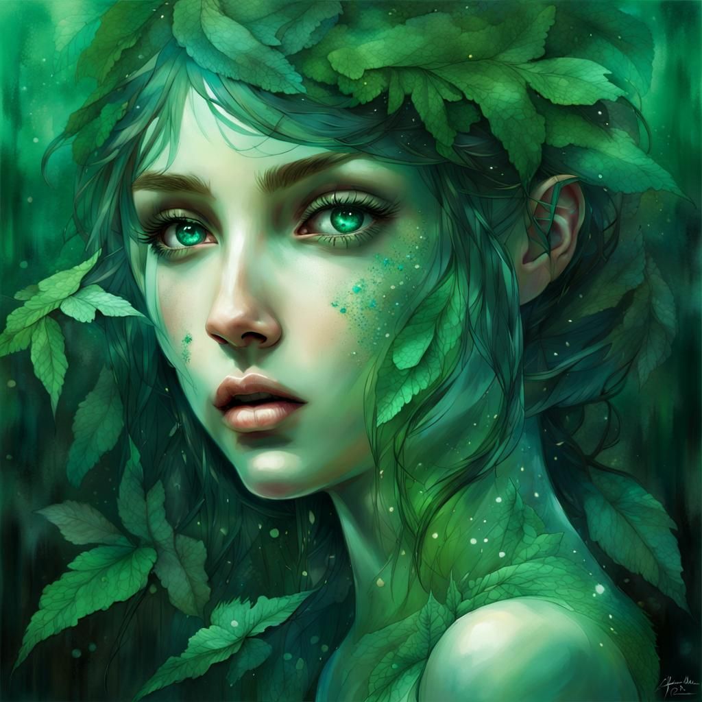 Moody anime Girl with bright green eyes, by Anna Dittmann, Carne ...