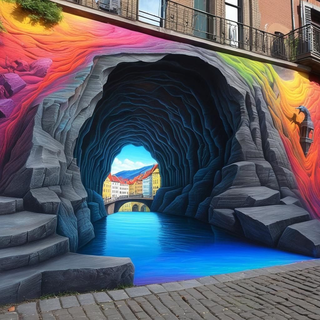 Chalk Art Mural Of A Cave  by @possom2009