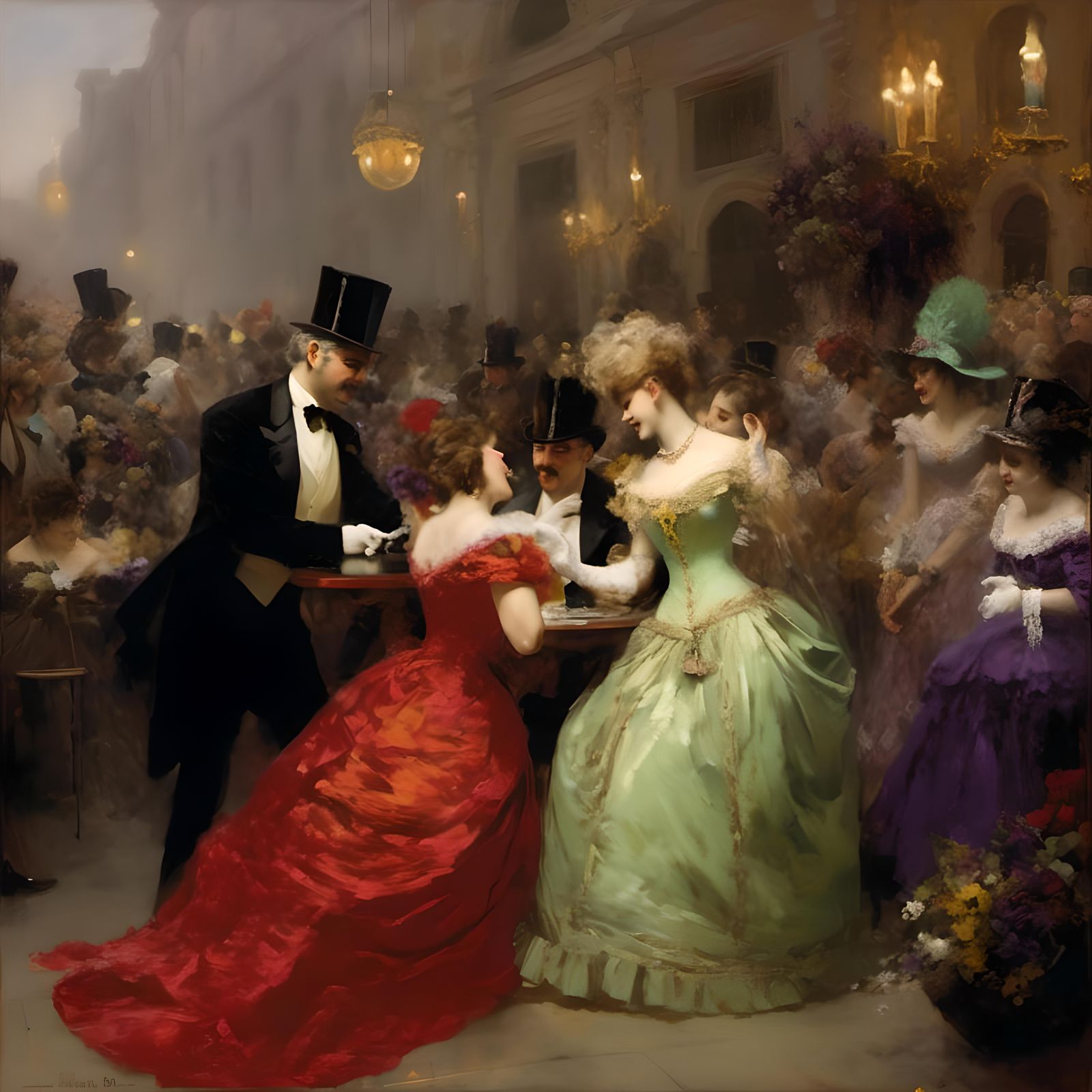 <lora:Aura:1.0> 19th century Mardi gras masquerade ball, art...