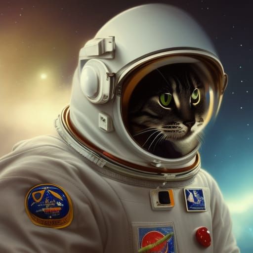 Cat in an astronaut suit, Galaxy in a background deatailed, ...