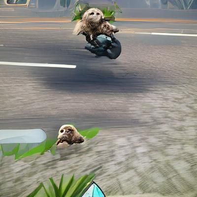 Sloth riding motorcycle