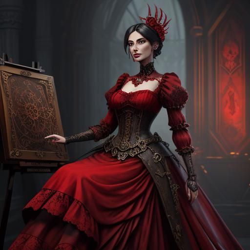 Evil woman in red dress