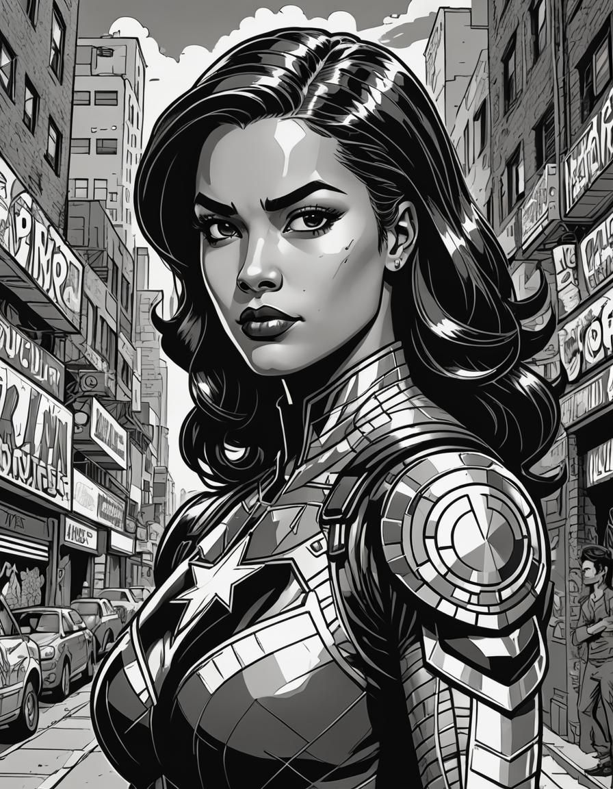 Latina Superhero in Urban Comic Book Style