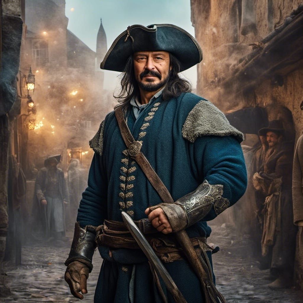 <lora:farg:1.0> Musketeer full body portrait hyperrealistic ...