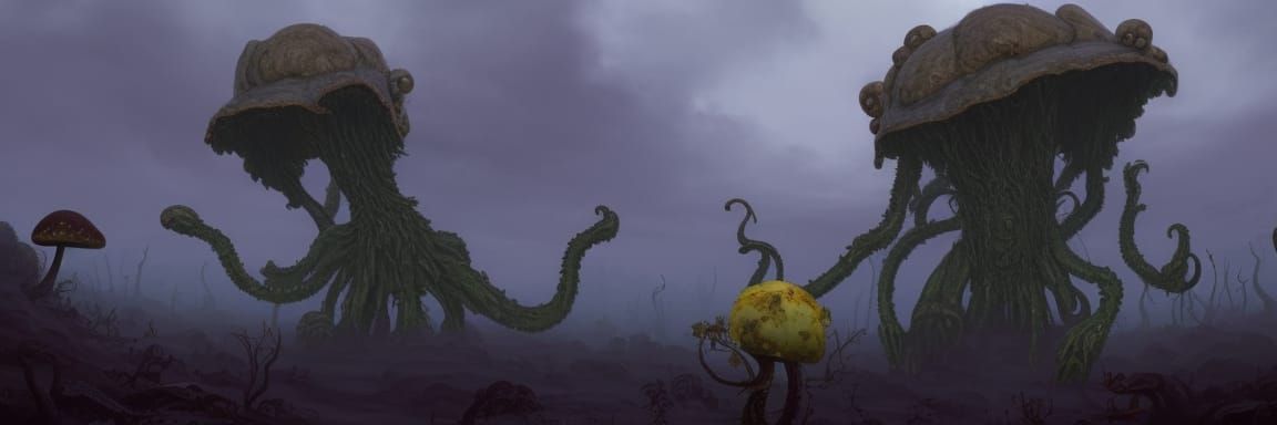 Covered by wart-covered cap of immense size vaguely humanoid...