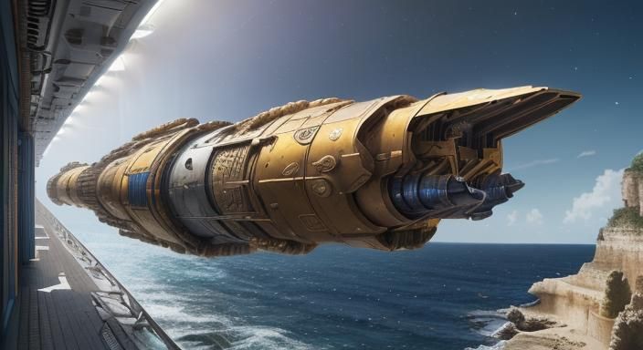 Alien Starship hovering near cruise ship