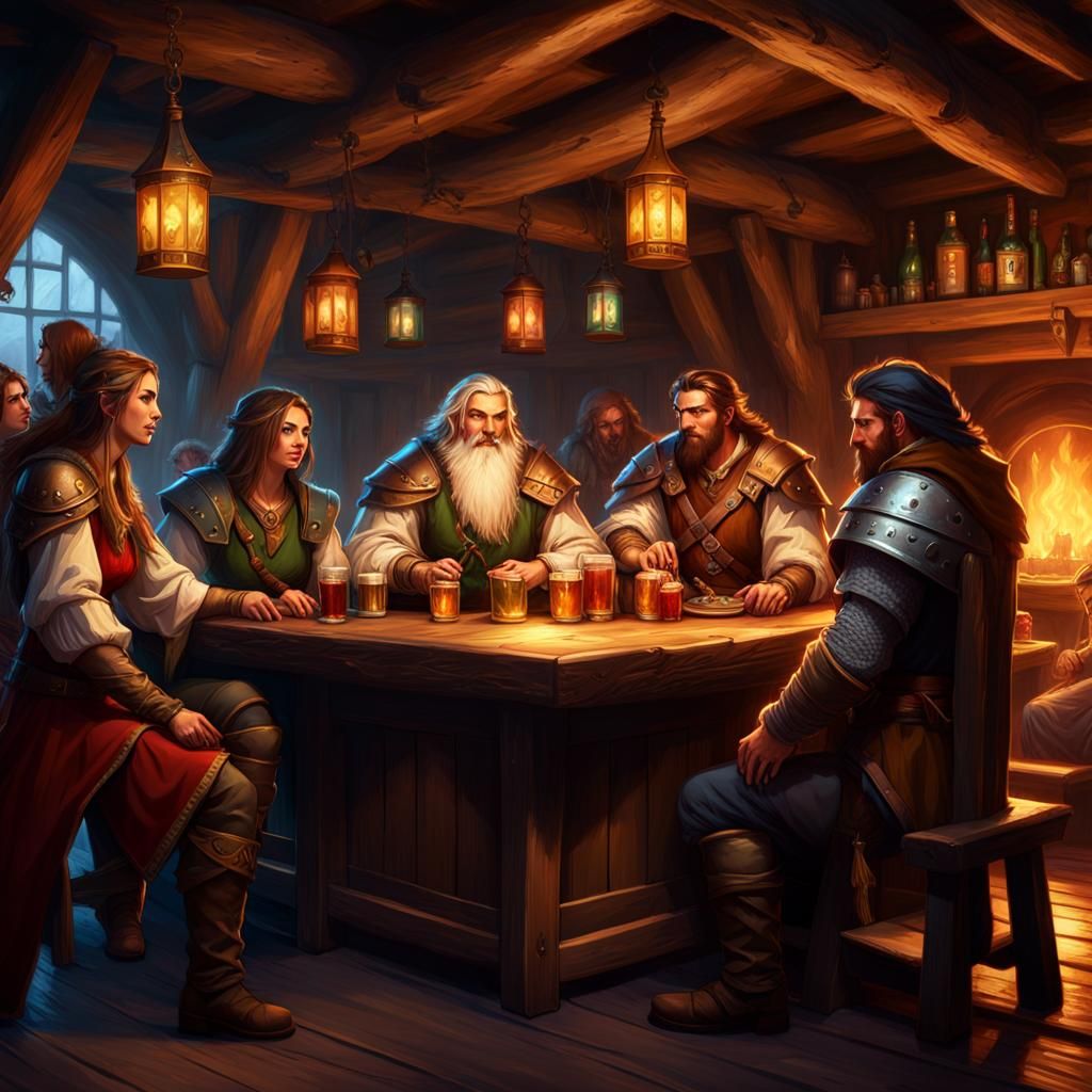 Party of Adventurers relaxing in a tavern - AI Generated Artwork ...