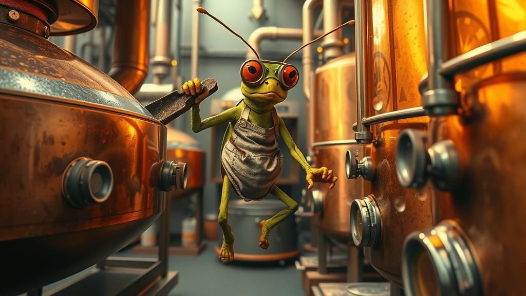 A grasshopper.... working a beer factory  by @harzilla