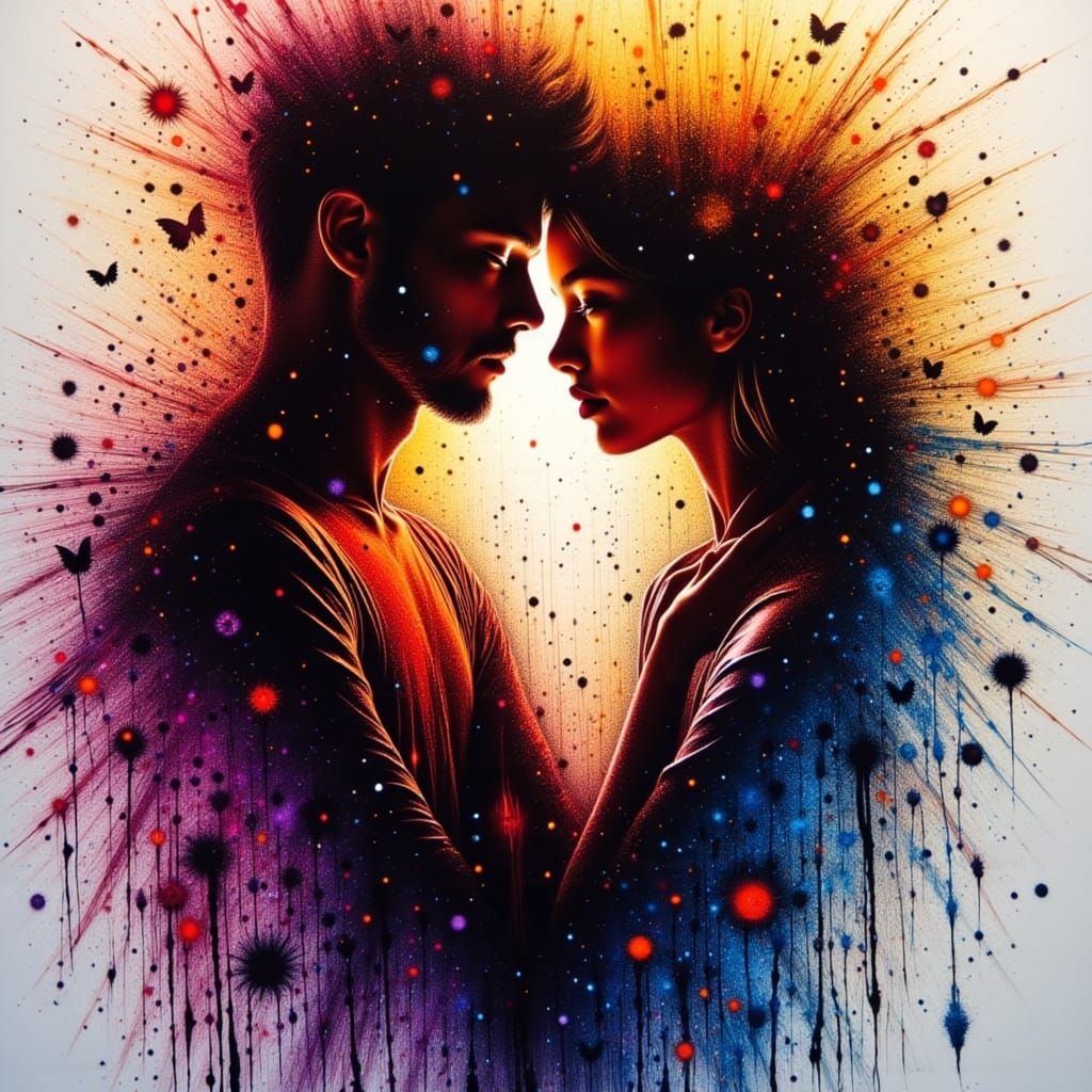 Abstract Couple in Vivid Alcohol Ink Style