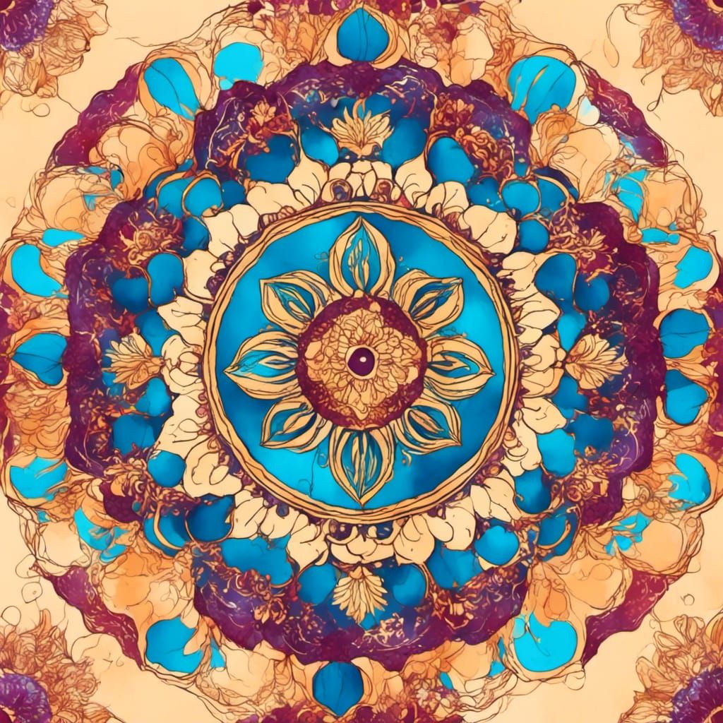 Detailed Mandala Line Art in Complementary Colors