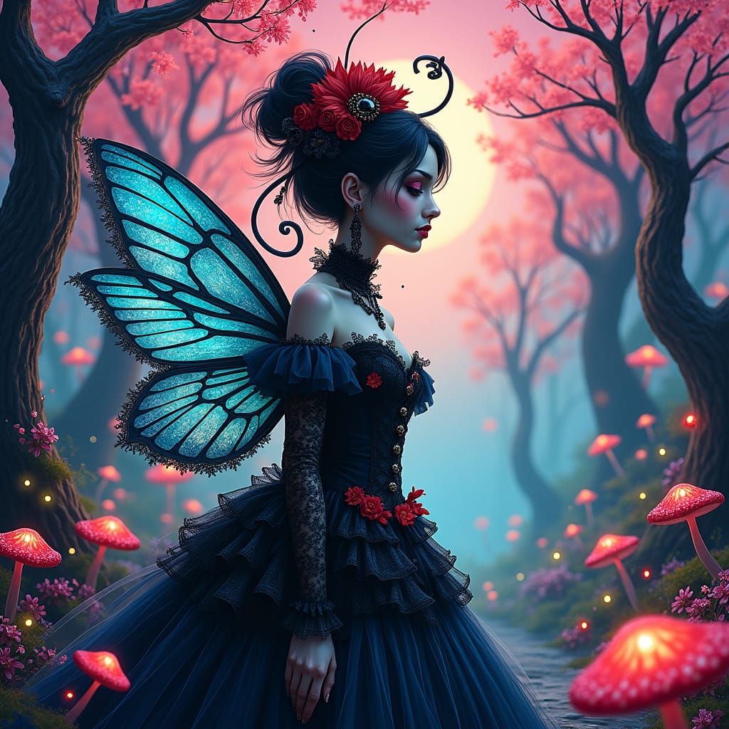 Beautiful Gothic fairy Surrounded by bright colors and an en...