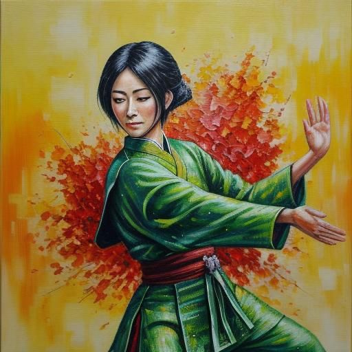 Tai Chi Girl in Han Costume, Surrealist Oil Painting
