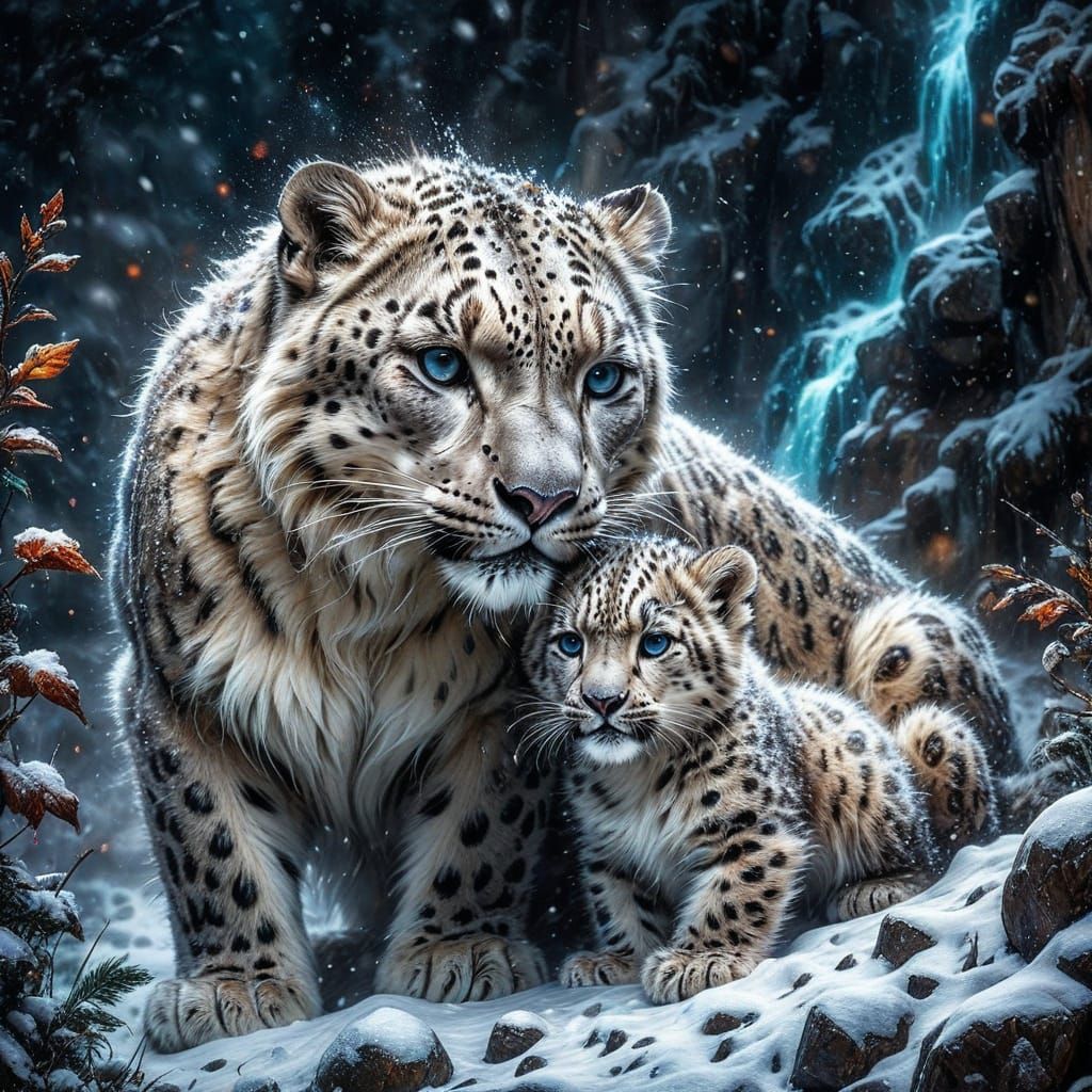 Snow Leopard and Cub