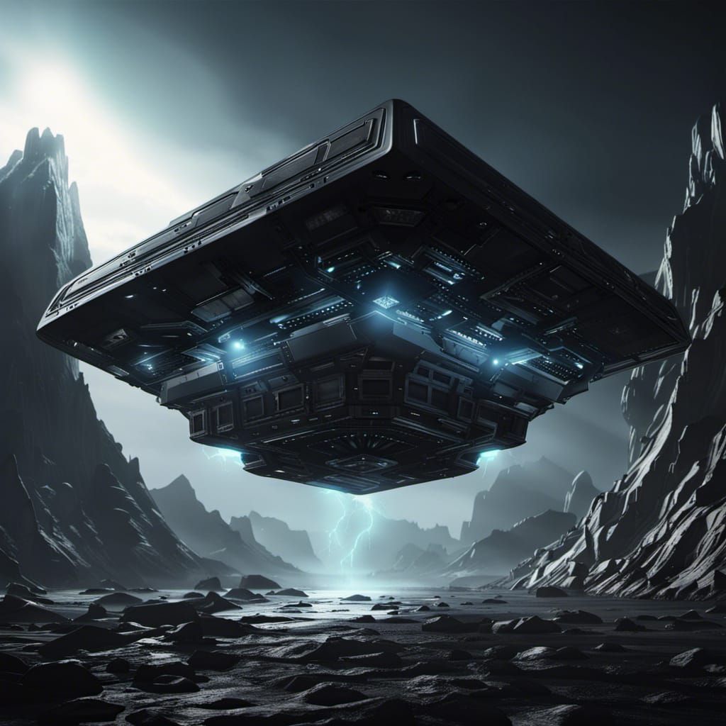 "Alien SpaceShip Black Cube UFO a masterpiece, 8k resolution...