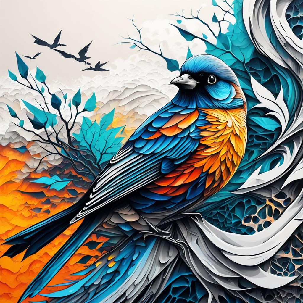 Full-body Graffiti wall wall painting of lifelike colored birds style ...