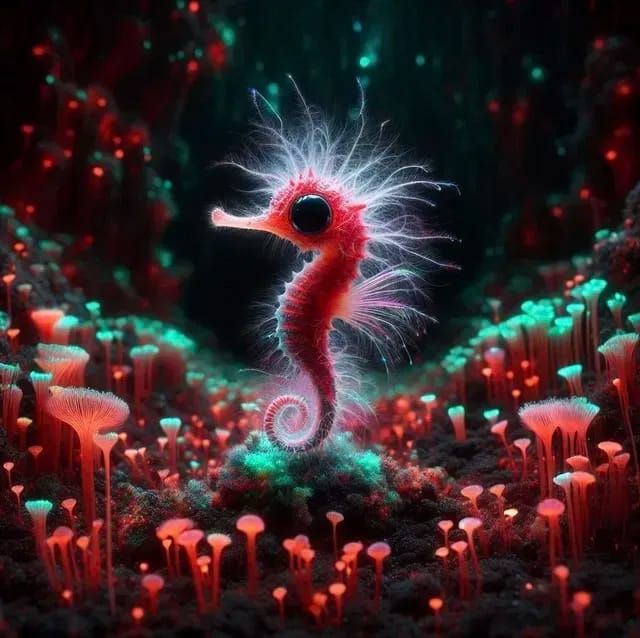 Teeny Tiny Red Fluffy Seahorse