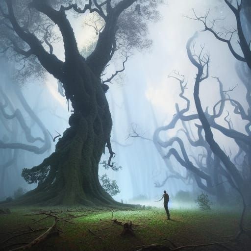 Realistic Forest Oak Tree Oil Painting