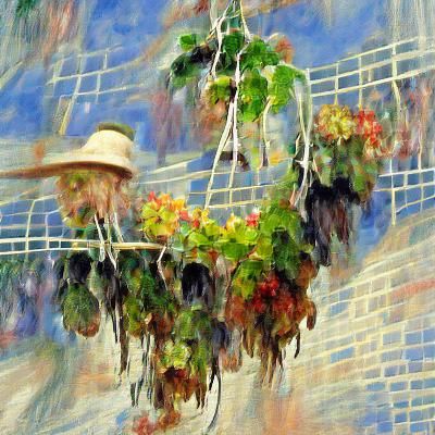 Hanging baskets of plants and vines impressionism