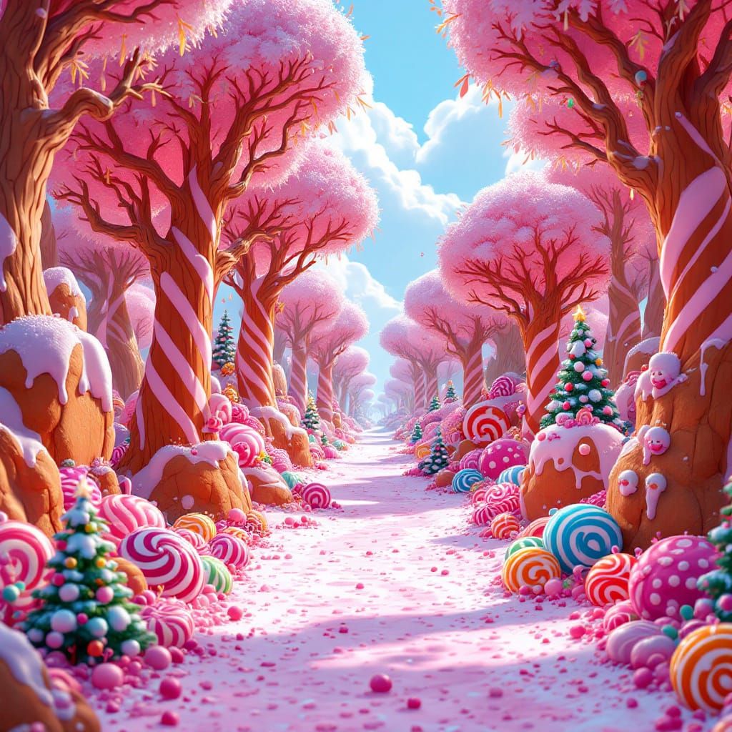 Candy cane forest, with gingerbread rocks, and gumdrop bushes  by @HermioneSheHulkNinja