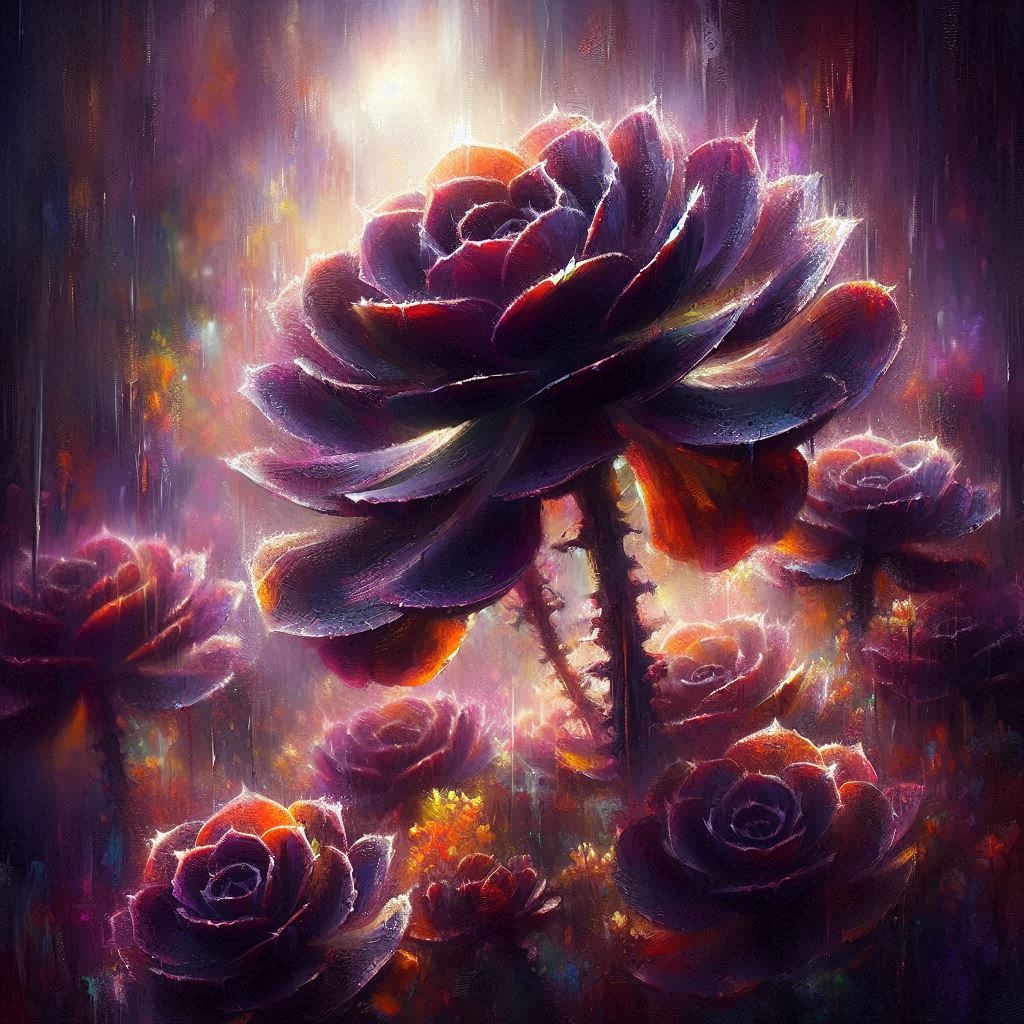 🖌️🎨🖼️🌹 Impressionistic Aeonium Nigrum Arboreum