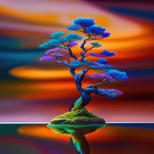 blue and purple reflecting Bonsai