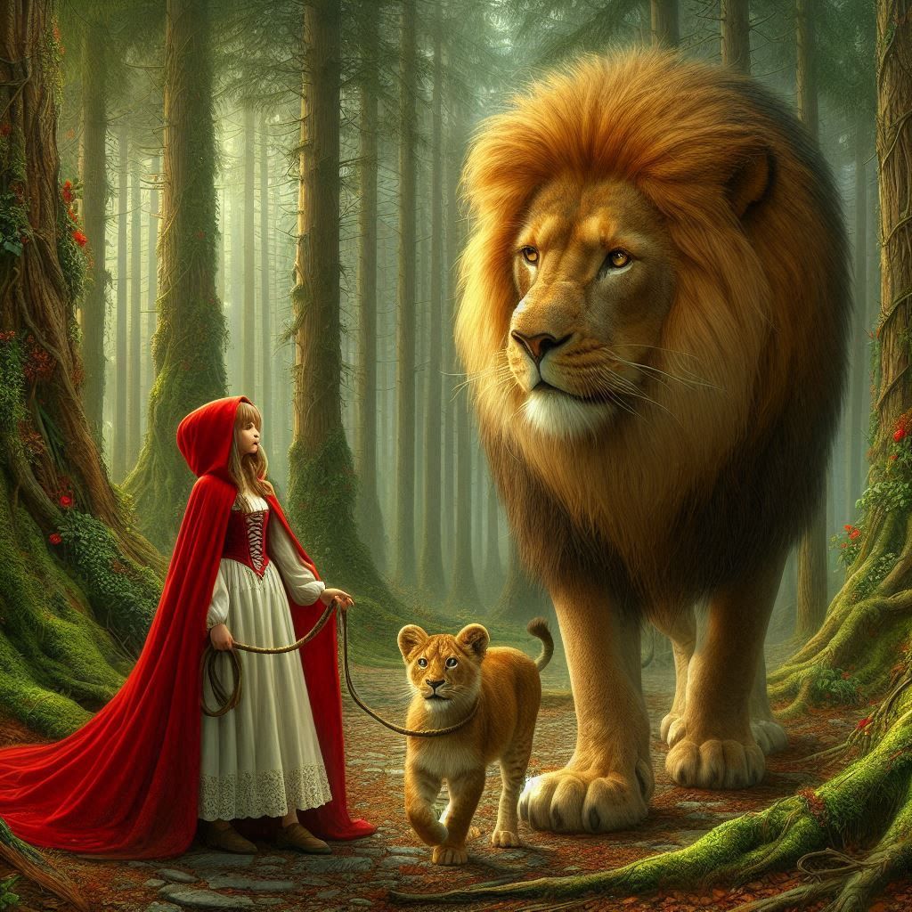 A Giant Lion and little Red Riding Hood !!