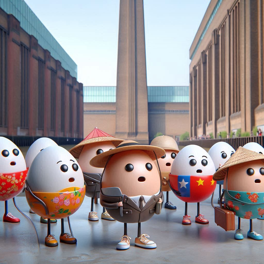 Chinese group of egg-tourists in Tate Modern, London