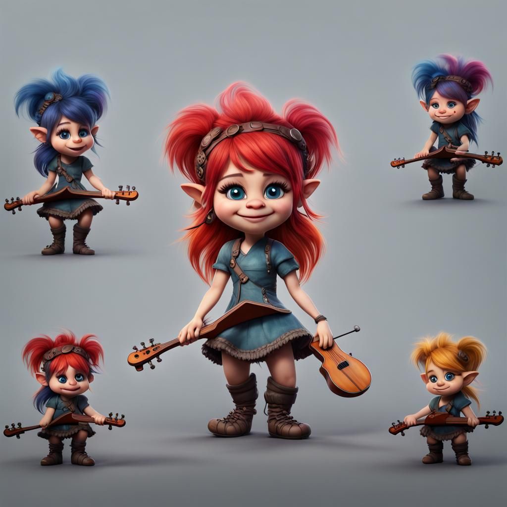 hyperrealistic cute trolls as a lindsey stirling chibi, full body  by @Poppy
