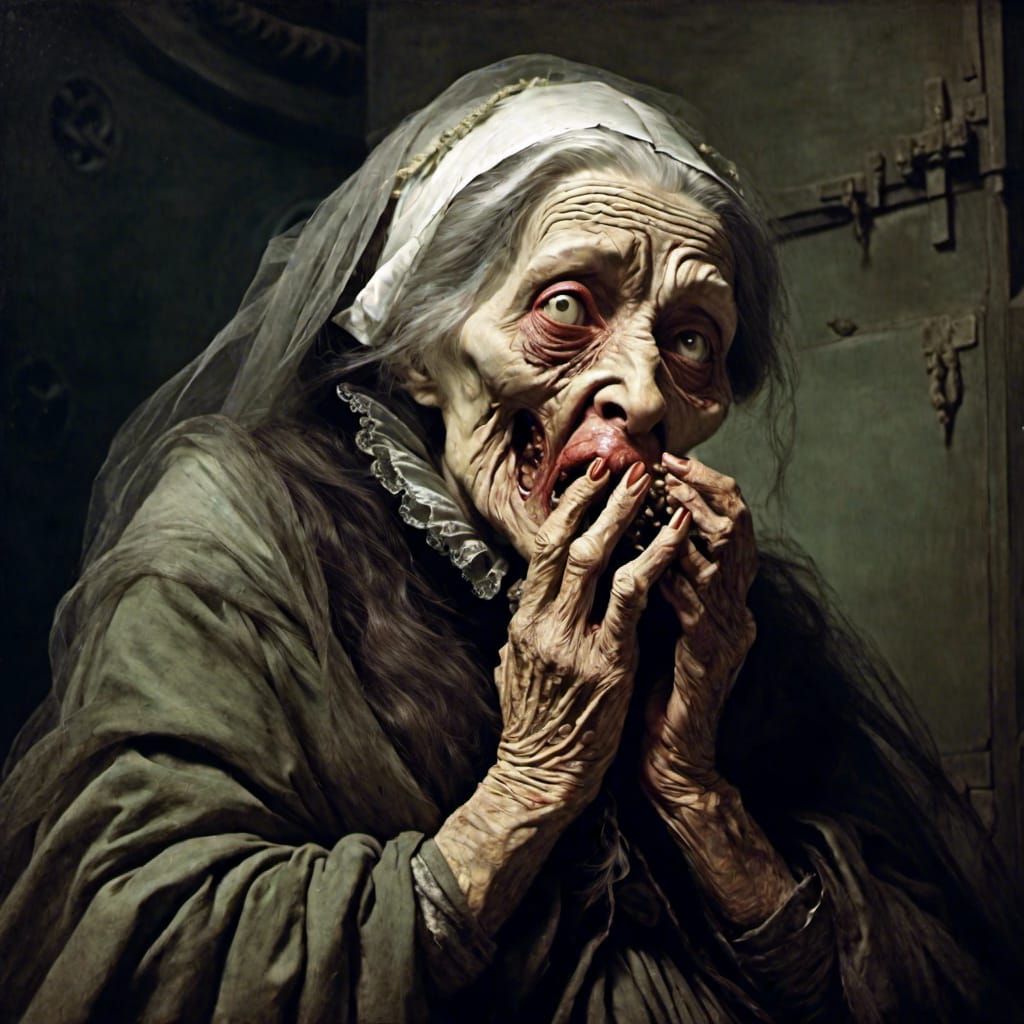 An old lady blowing a kiss <lora:Monster:0.8> 