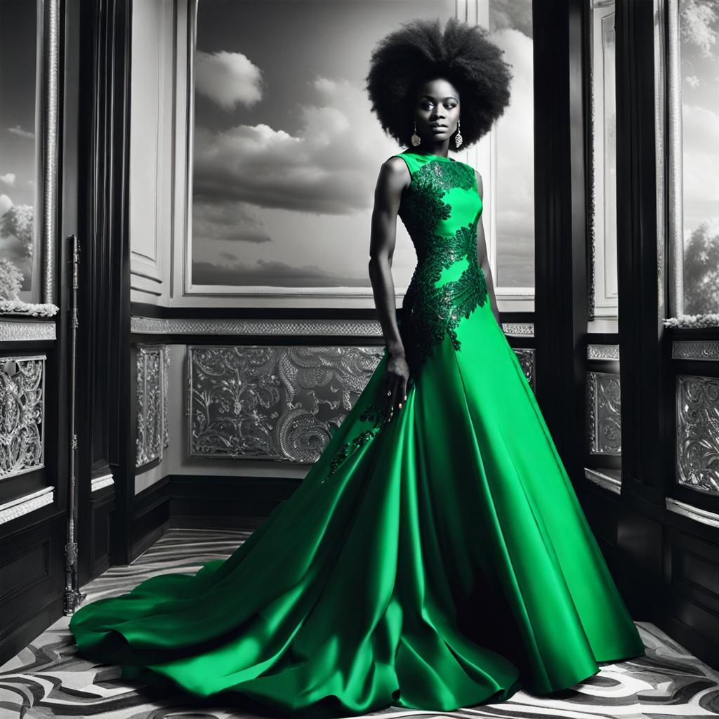 Black and white. Beautiful Young African American lady weari...