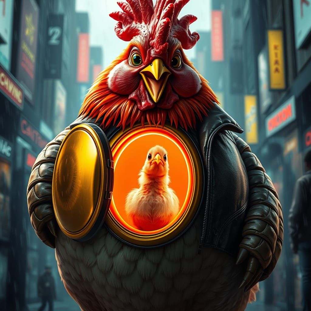 Cyberpunk Hen Reveals Chick in Chrome Belly