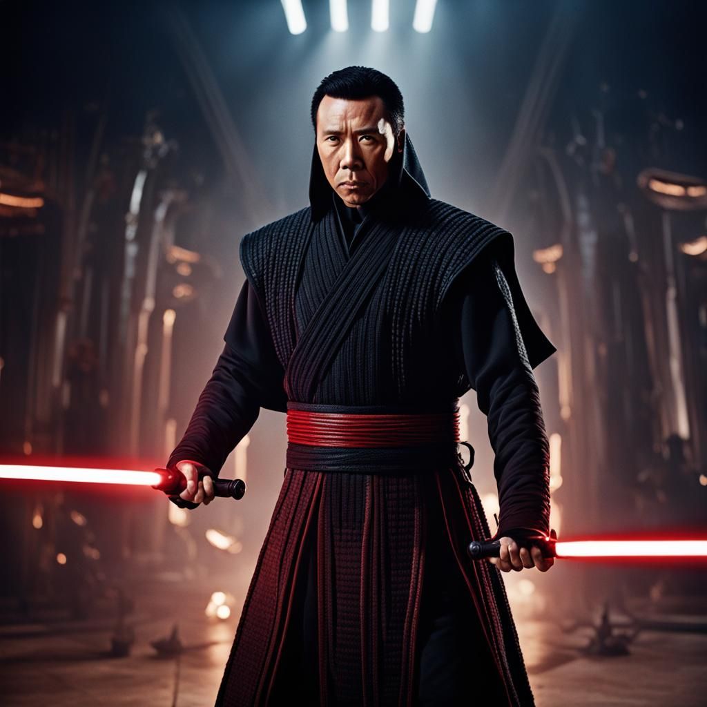 Donnie Yen as a Sith intricate details, HDR, beautifully sho...